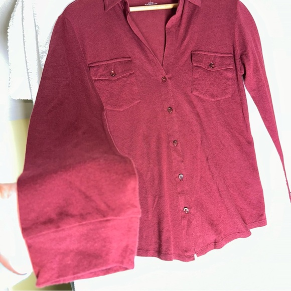 Majestic Filatures Paris Burgundy Red Cotton Cashmere LS Button Up Shirt Top S - Picture 6 of 9